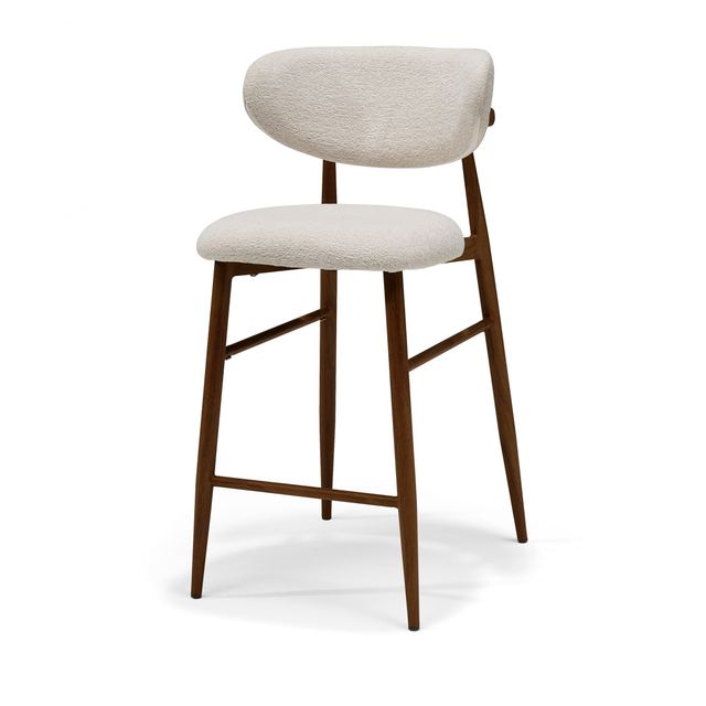 Barkruk Dalton Stof Vibe #06 Creme - Metaal frame Noten kleur