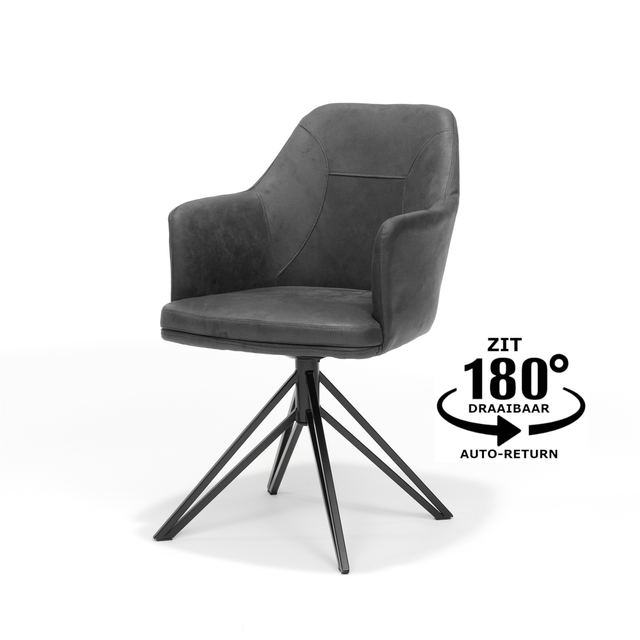 Armstoel Calvin draaivoet zwart Stof Soft Antraciet