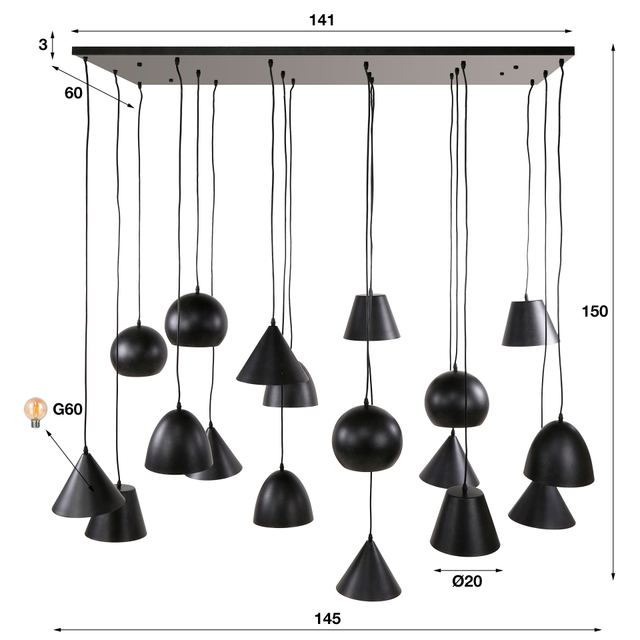 Hanglamp Metal Xxl 6+6+6l – afbeelding 10