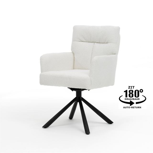 Armstoel Fresco - Stof Teddy Ivory - draaivoet zwart