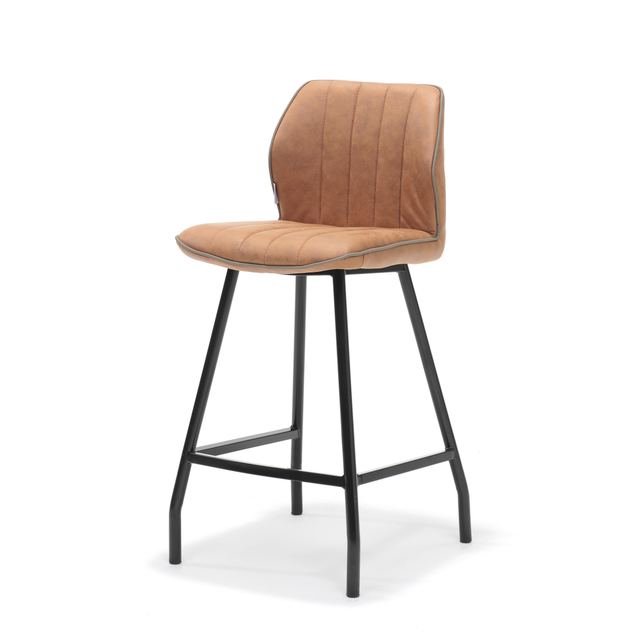 Barkruk Gino zwart stof Soft Cognac