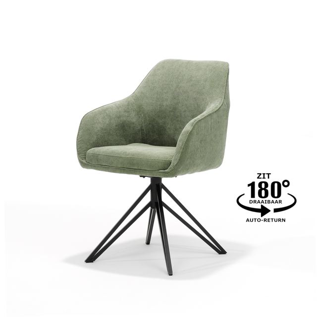 Armstoel Blues - Ribstof Groen - draaivoet