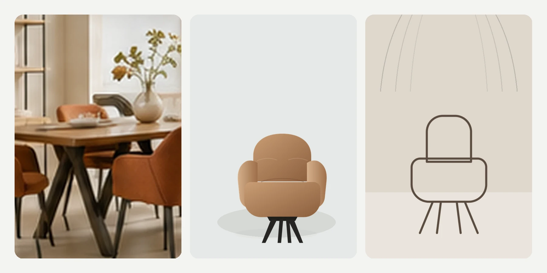 Verschillende eetkamerstijlen met stoelen